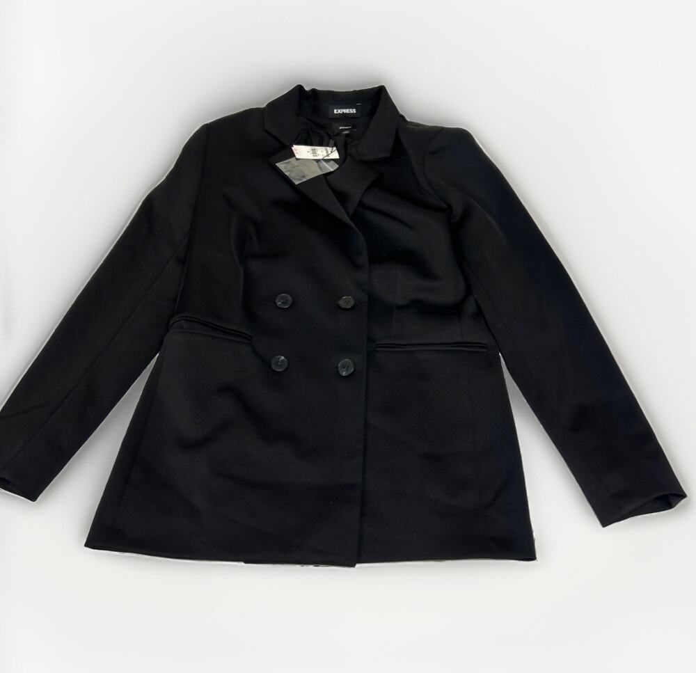Express Super Soft Double Knit Breasted Womens Blazer Black NWT